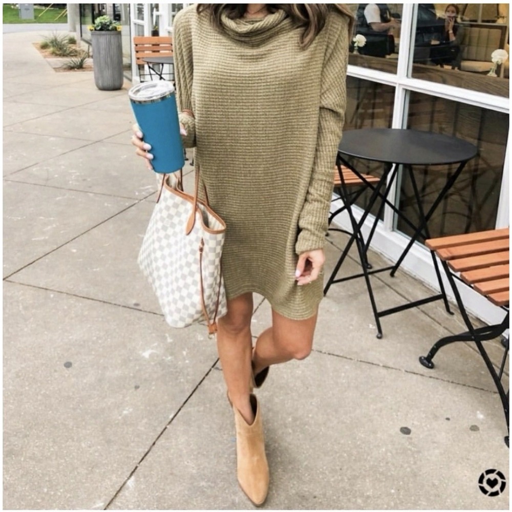 Free People We The Free Kitty Thermal Oversize Pullover Sweater Sz M Olive Green